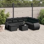 Set mobilier de grădină cu perne, 8 piese, negru, poliratan GartenMobel Dekor