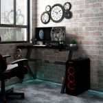 Birou de gaming LED cu picioare în formă de Y negru 90x60x75 cm GartenMobel Dekor