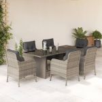 Set mobilier de grădină cu perne, 7 piese gri deschis poliratan GartenMobel Dekor