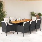 Set mobilier de grădină cu perne, 9 piese, negru, poliratan GartenMobel Dekor