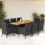 Set mobilier de grădină cu perne, 9 piese, negru, poliratan GartenMobel Dekor