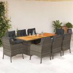 Set mobilier grădină cu perne, 9 piese, gri, poliratan GartenMobel Dekor