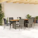 Set mobilier de grădină cu perne, 7 piese, gri, poliratan GartenMobel Dekor