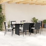 Set mobilier de grădină cu perne, 7 piese, negru, poliratan GartenMobel Dekor