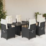 Set mobilier de grădină cu perne, 7 piese, negru, poliratan GartenMobel Dekor