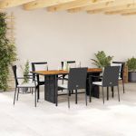 Set mobilier de grădină cu perne, 7 piese, negru, poliratan GartenMobel Dekor