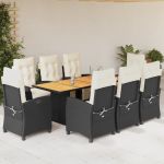 Set mobilier de grădină cu perne, 9 piese, negru, poliratan GartenMobel Dekor