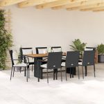 Set mobilier de grădină cu perne, 9 piese, negru, poliratan GartenMobel Dekor