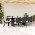Set mobilier de grădină cu perne, 9 piese, negru, poliratan GartenMobel Dekor