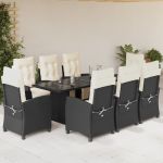 Set mobilier de grădină cu perne, 9 piese, negru, poliratan GartenMobel Dekor