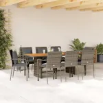 Set mobilier grădină cu perne, 9 piese, gri, poliratan GartenMobel Dekor