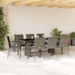 Set mobilier grădină cu perne, 9 piese, gri, poliratan GartenMobel Dekor