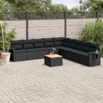 Set canapele de grădină cu perne, 10 piese, negru, poliratan GartenMobel Dekor