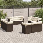 Set canapele de grădină cu perne, 12 piese, maro, poliratan GartenMobel Dekor