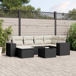 Set canapele de grădină cu perne, 7 piese, negru, poliratan GartenMobel Dekor