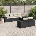 Set canapele de grădină cu perne, 7 piese, negru, poliratan GartenMobel Dekor