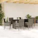Set mobilier de grădină cu perne, 7 piese, gri, poliratan GartenMobel Dekor