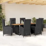 Set mobilier de grădină cu perne, 7 piese, negru, poliratan GartenMobel Dekor