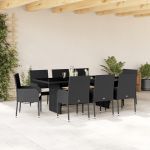 Set mobilier de grădină cu perne, 9 piese, negru, poliratan GartenMobel Dekor