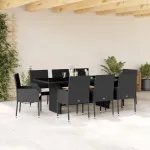 Set mobilier de grădină cu perne, 9 piese, negru, poliratan GartenMobel Dekor