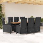 Set mobilier de grădină cu perne, 9 piese, negru, poliratan GartenMobel Dekor