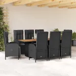 Set mobilier de grădină cu perne, 9 piese, negru, poliratan GartenMobel Dekor