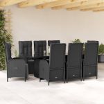 Set mobilier de grădină cu perne, 9 piese, negru, poliratan GartenMobel Dekor