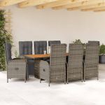 Set mobilier grădină cu perne, 9 piese, gri, poliratan GartenMobel Dekor