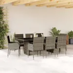 Set mobilier grădină cu perne, 9 piese, gri, poliratan GartenMobel Dekor