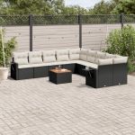 Set canapele de grădină cu perne, 11 piese, negru, poliratan GartenMobel Dekor