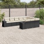 Set canapele de grădină cu perne, 10 piese, negru, poliratan GartenMobel Dekor