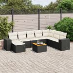 Set mobilier de grădină cu perne, 9 piese, negru, poliratan GartenMobel Dekor