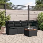 Set mobilier de grădină cu perne, 5 piese, negru, poliratan GartenMobel Dekor