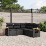 Set mobilier de grădină cu perne, 5 piese, negru, poliratan GartenMobel Dekor