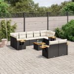 Set canapele de grădină cu perne, 10 piese, negru, poliratan GartenMobel Dekor