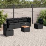 Set canapele de grădină cu perne, 7 piese, negru, poliratan GartenMobel Dekor