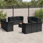 Set mobilier de grădină cu perne, 13 piese, negru, poliratan GartenMobel Dekor