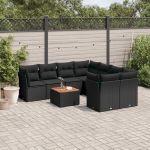 Set mobilier de grădină cu perne, 9 piese, negru, poliratan GartenMobel Dekor