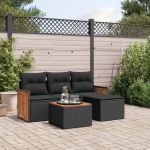 Set mobilier de grădină cu perne, 5 piese, negru, poliratan GartenMobel Dekor
