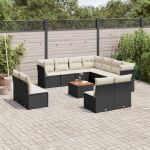 Set canapele de grădină, 12 piese, cu perne, negru, poliratan GartenMobel Dekor