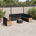 Set canapele de grădină cu perne, 10 piese, negru, poliratan GartenMobel Dekor