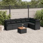 Set mobilier de grădină cu perne, 8 piese, negru, poliratan GartenMobel Dekor