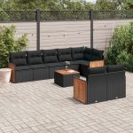 Set mobilier de grădină cu perne, 9 piese, negru, poliratan GartenMobel Dekor
