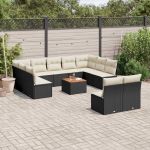 Set canapele de grădină, 12 piese, cu perne, negru, poliratan GartenMobel Dekor