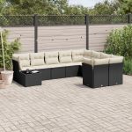 Set canapele de grădină cu perne, 10 piese, negru, poliratan GartenMobel Dekor