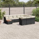 Set canapele de grădină cu perne, 11 piese, negru, poliratan GartenMobel Dekor