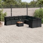 Set canapele de grădină cu perne, 11 piese, negru, poliratan GartenMobel Dekor