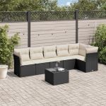 Set canapele de grădină cu perne, 7 piese, negru, poliratan GartenMobel Dekor