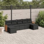 Set canapele de grădină cu perne, 7 piese, negru, poliratan GartenMobel Dekor