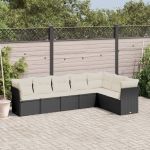 Set canapele de grădină cu perne, 7 piese, negru, poliratan GartenMobel Dekor